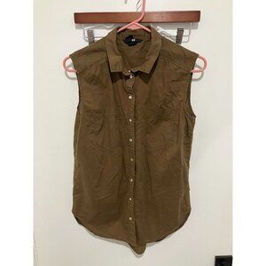 H&M Women's Sleeveless Button Down Shirt, Brown, Size 8